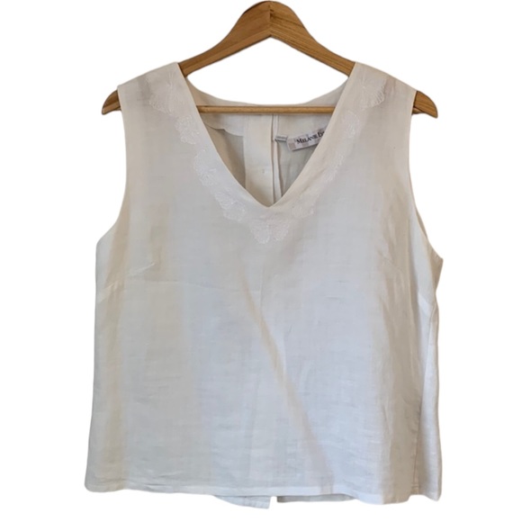 Tops - 100% Linen Sleeveless White Blouse Vintage Size Large